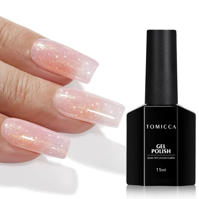 TOMICCA Glitrový gelový lak na nehty růžový GF12, 15 ml