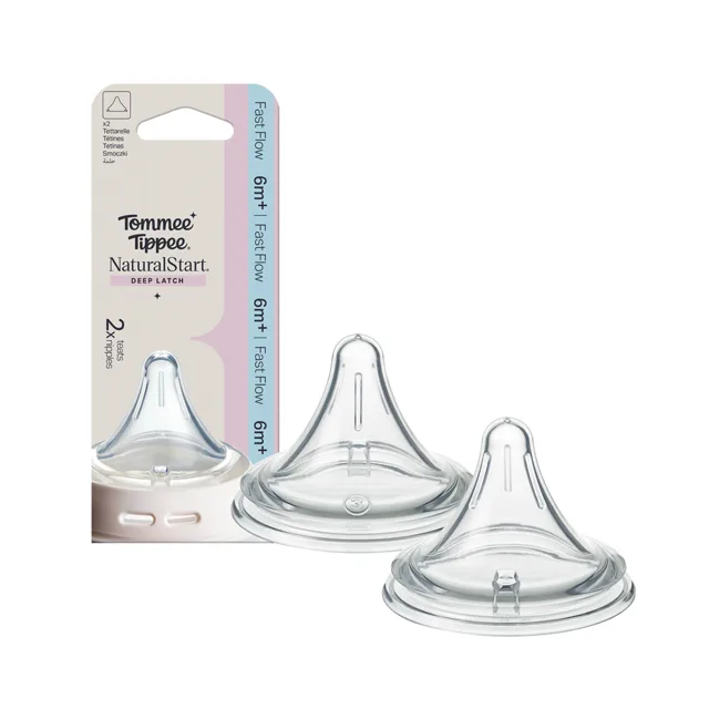 Tommee Tippee Natural Start Anti-Colic Trojúhelníková savička na lahev rychlý průtok 6m+ 2 ks