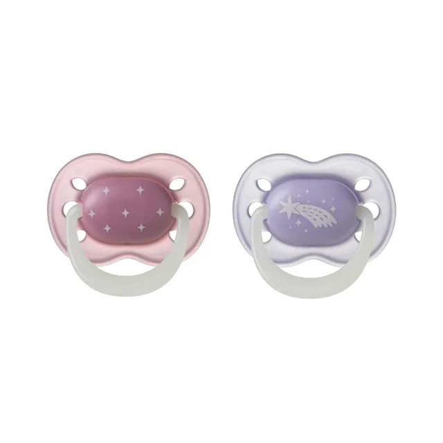 Tommee Tippee Night silikonový dudlík 0-6m, Girl 2 ks růžová