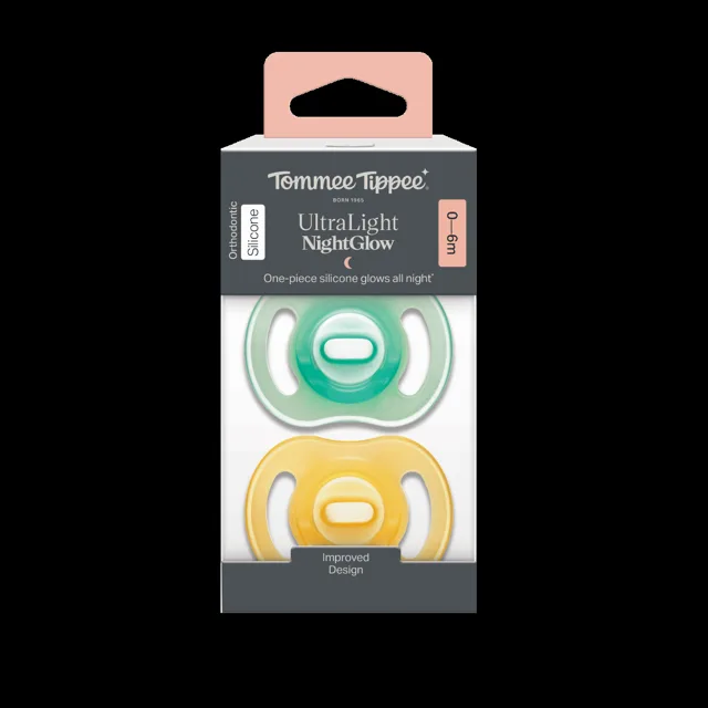 Tommee Tippee Silikonový dudlík Ultra-light Night 0-6m 2 ks oranžová a zelená