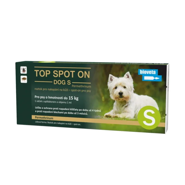 TOP SPOT ON Roztok pro nakapání na kůži pro psy do 15 kg S 1 ml 1 pipeta
