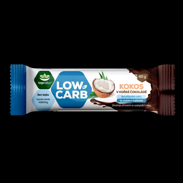 TOPNATUR LOW CARB tyčinka kokos v hořké čokoládě 40 g