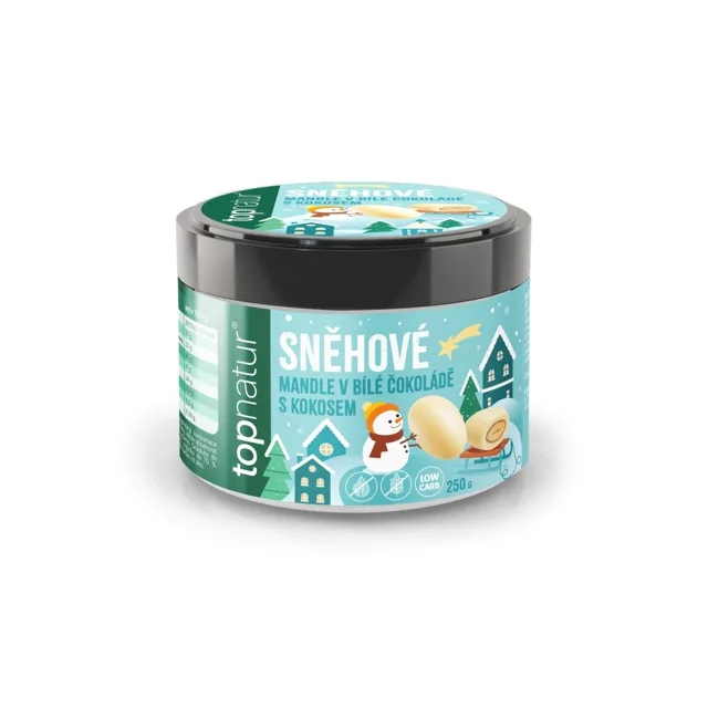 Topnatur Vánoční sněhové mandle v bílé LC čokoládě s kokosem 250 g
