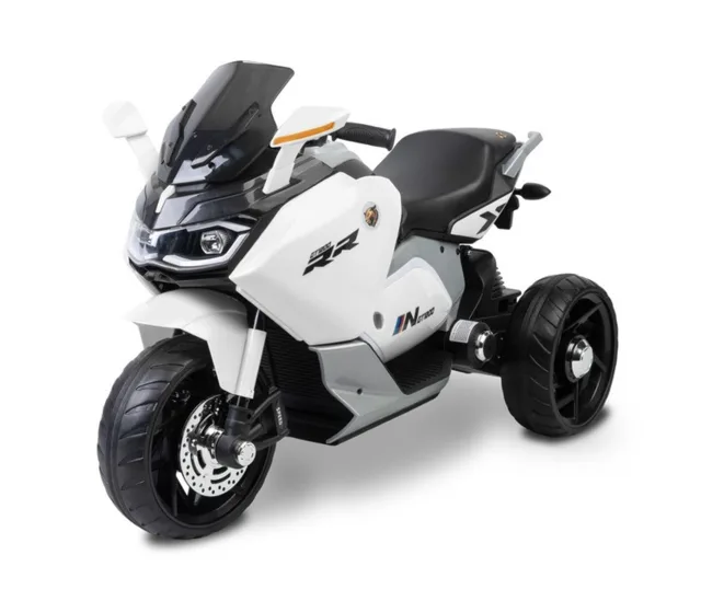 Toyz Elektrická tříkolová motorka pro děti  – 2 motory, LED, USB, bílá
