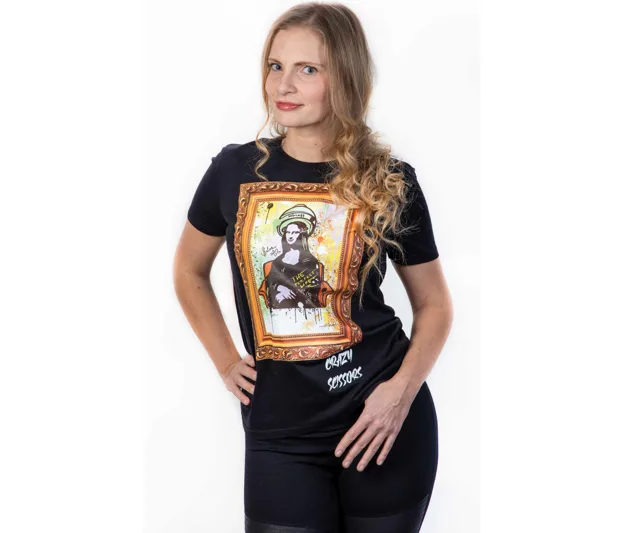 Tričko s krátkým rukávem Crazy Scissors Mona Lisa - černé, M + dárek zdarma
