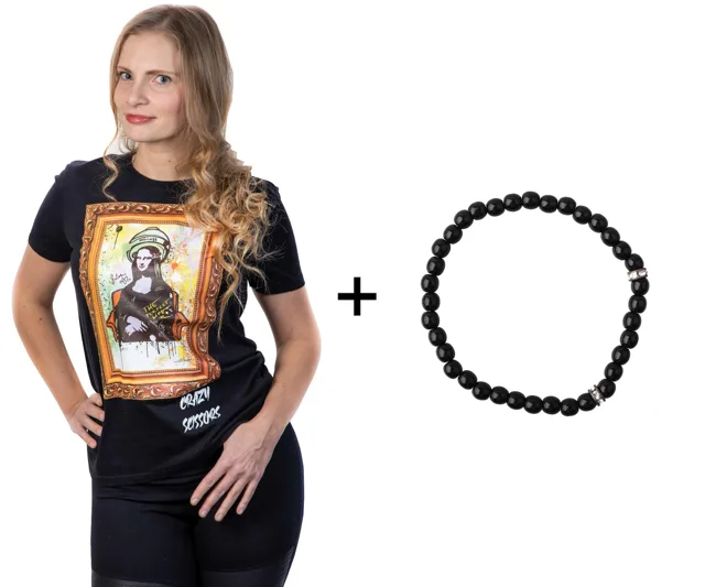 Tričko s krátkým rukávem Crazy Scissors Mona Lisa - černé, S + náramek Loréal Preciosa zdarma + dárek zdarma