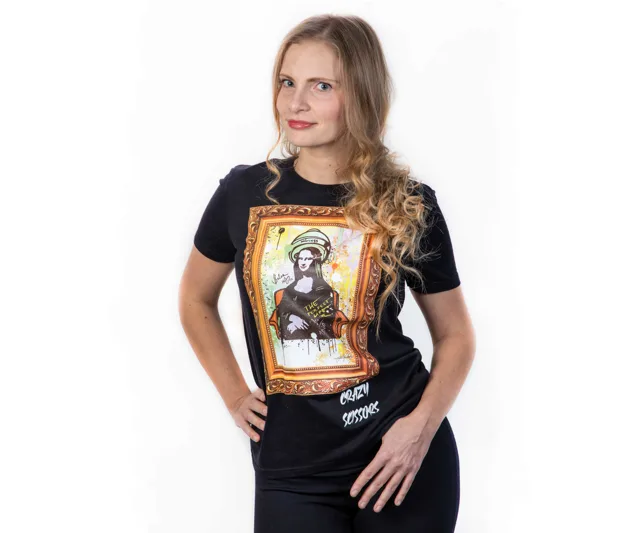 Tričko s krátkým rukávem Crazy Scissors Mona Lisa - černé, XS + dárek zdarma