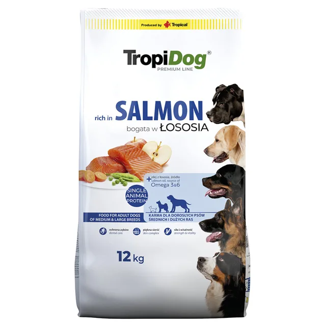 Tropidog Premium Adult Medium & Large s lososem - výhodné balení: 2 x 12 kg