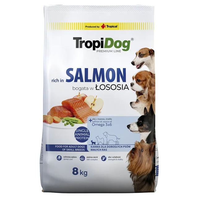 Tropidog Premium Adult Small s lososem - výhodné balení: 2 x 8 kg