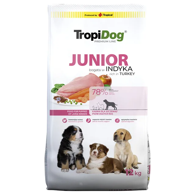Tropidog Premium Junior Large s krocaním a rýží - 12 kg