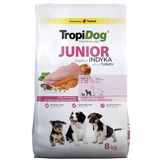 Tropidog Premium Junior Small & Medium s krocaním a rýží - výhodné balení: 2 x 8 kg