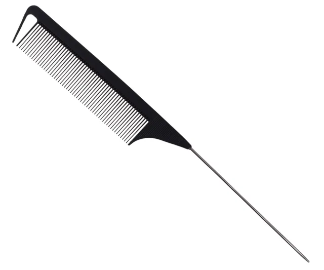 Tupírovací hřeben s kovovým hrotem Detail - Hair style Metal Tail Comb - 24,5 cm, černý