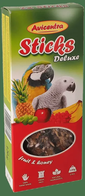 Tyčinky AVICENTRA ovocné pro velké papoušky 2ks