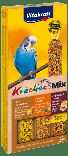 Tyčinky Vitakraft Kracker Trio Mix vejce, med a meruňka 3ks