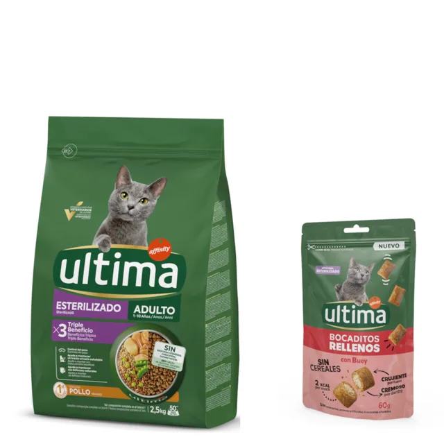 Ultima, 2,5 kg + 60 g Ultima Snacks plněné kousky s hovězím zdarma - Adult kuřecí 2.5 kg + Snacks plněné kousky s hovězím 60 g