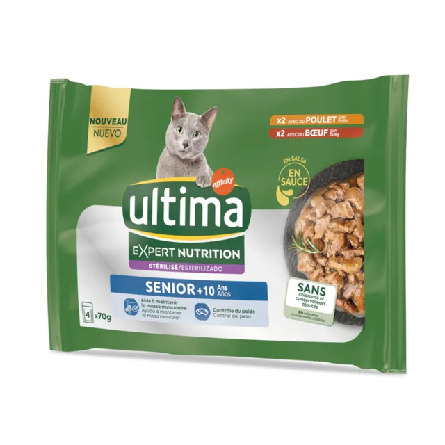 Ultima Cat Expert Nutrition Senior kuřecí a hovězí - 4 x 70 g