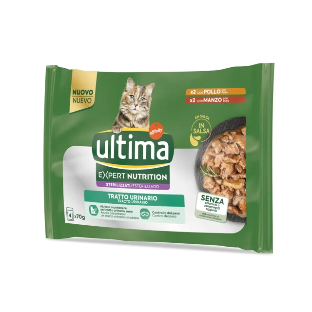 Ultima Cat Expert Nutrition Urinary kuře a hovězí - Výhodné balení: 44 x 70 g