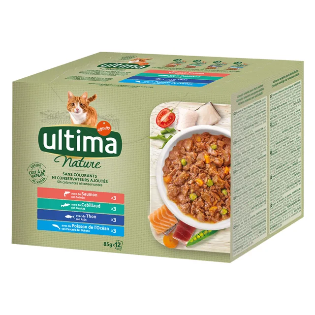 Ultima Cat kapsičky, 48 x 85 g, 38 + 10 zdarma - Sterilised  kuřecí a losos