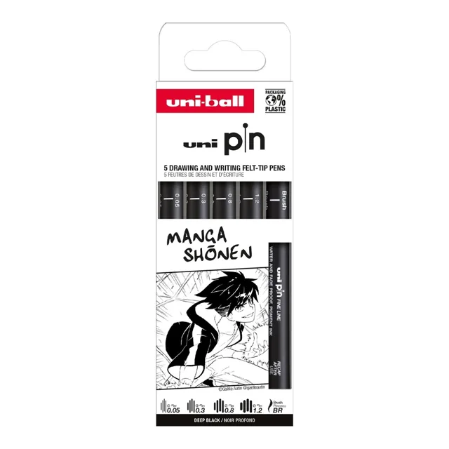 UNI PIN Drawing - Manga Shonen, sada linerů černá - 5 ks