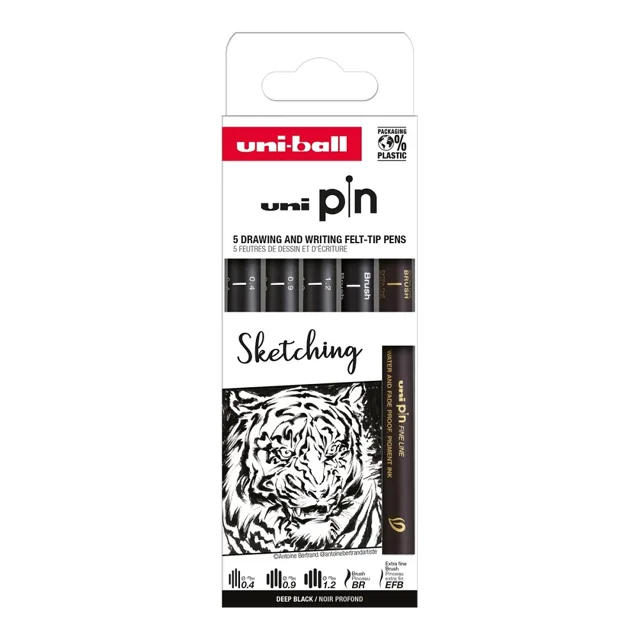 UNI PIN Drawing - Sketching, sada linerů mix barev - 5 ks