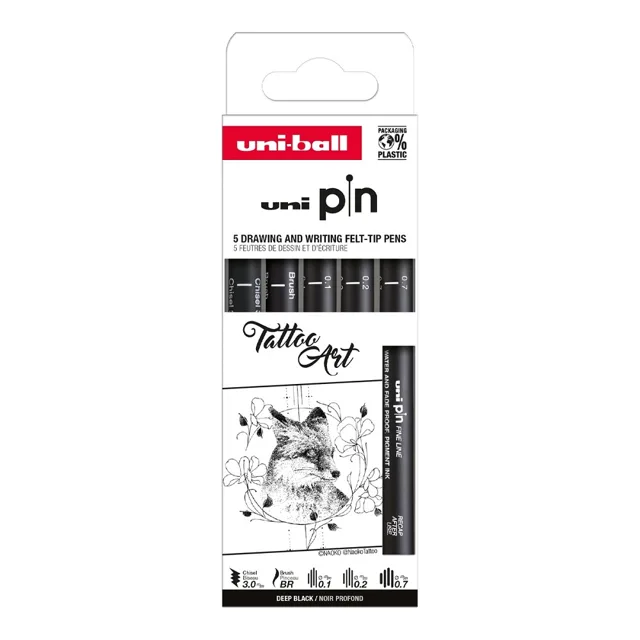 UNI PIN Drawing - Tatto Art, sada linerů černá - 5 ks