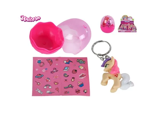Unicorn Jednorožec přívěsek na klíče 5 cm ve vajíčku se samolepkami, různé varianty