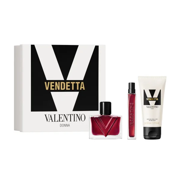 Valentino Vendetta Donna dárkový set (parfémová voda 50 ml + cestovní velikost 10 ml + tělové mléko 50 ml) 1 ks