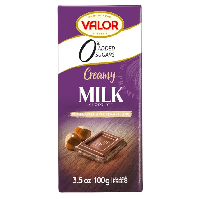 VALOR Čokoláda mléčná s oříškovou náplní 36 %  bez přídavku cukru 100 g
