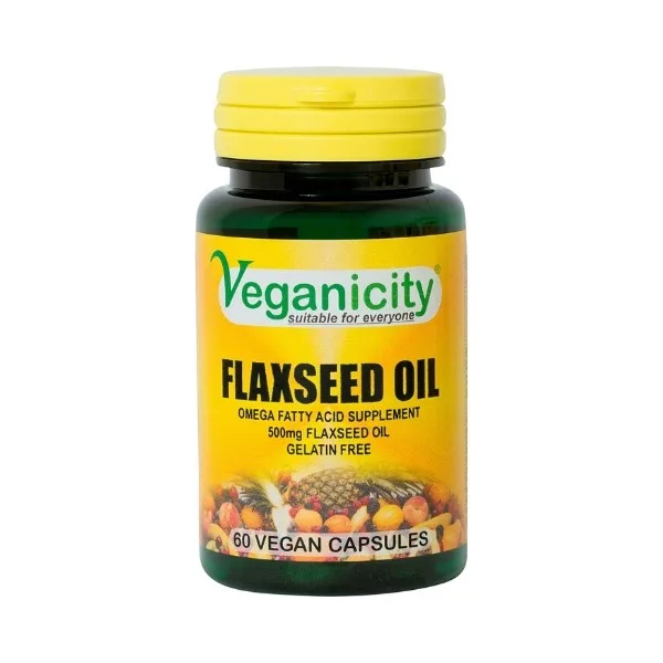 Veganicity Lněný olej 500 mg - zdroj Omega-3, 6 a 9, 60 kapslí
