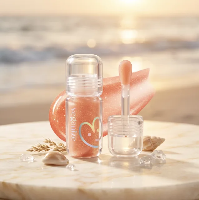 VEGANIZE - 4D Jewelshine Lip Oil Pearl Gloss 01 Peach Brownie - Třpytivý olej na rty s perleťovým leskem - 4 g
