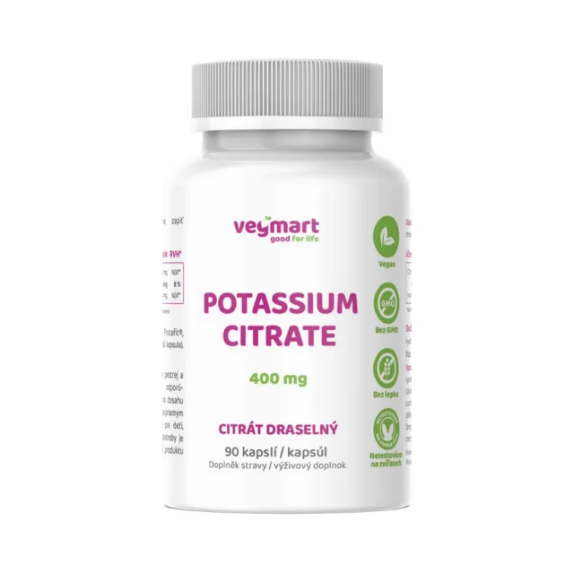 Vegmart Draslík – Citrát draselný 400 mg, 90 kapslí