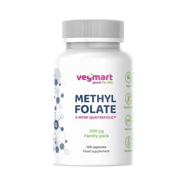 Vegmart Methylfolate (5-MTHF) Quatrefolic® 200 µg – Family pack, 120 kapslí