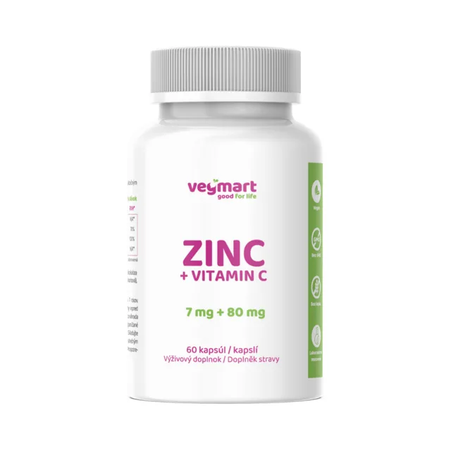 Vegmart Vitamín C 80 mg a Zinek bisglycinát 35 mg, 60 kapslí