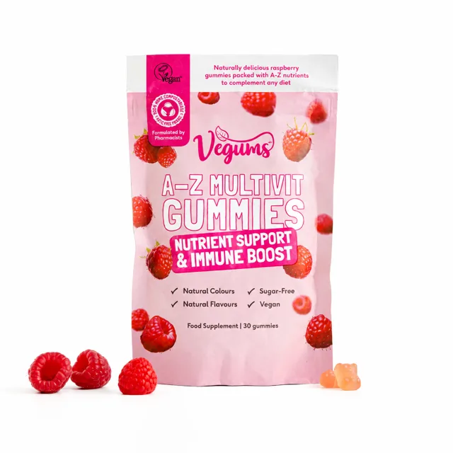 Vegums A-Z žvýkací multivitamin bez cukru (malina), 30 gumových bonbonů