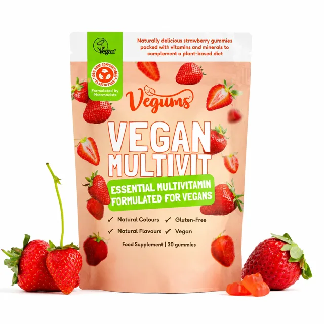 Vegums Žvýkací multivitamin pro vegany (jahodová příchuť), 30 gumových bonbonů