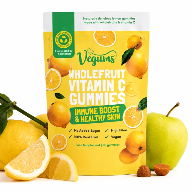 Vegums Žvýkací vitamín C z ovoce (citronová příchuť), 30 gumových bonbonů