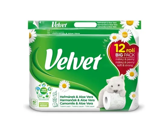 Velvet Camomile & Aloe toaletní papír s vůní 3 vrstvy 12 rolí