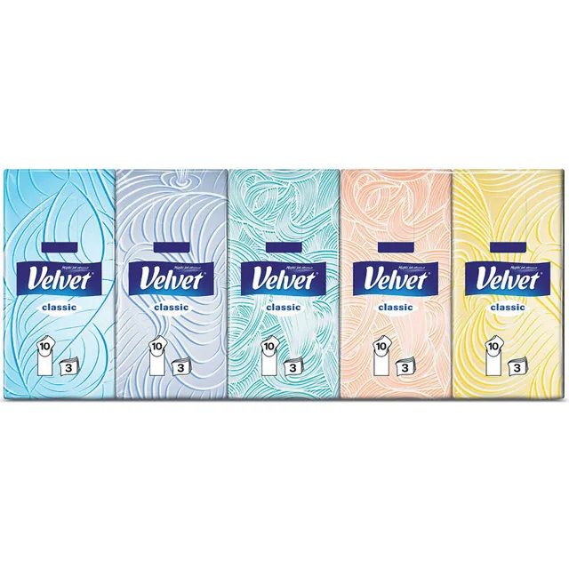 VELVET Classic Papírové kapesníky 3-vrstvé 10 x 10 kusů