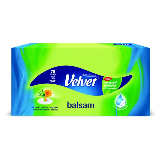 VELVET Papírové kapesníky 3-vrstvé Balsam 70 kusů