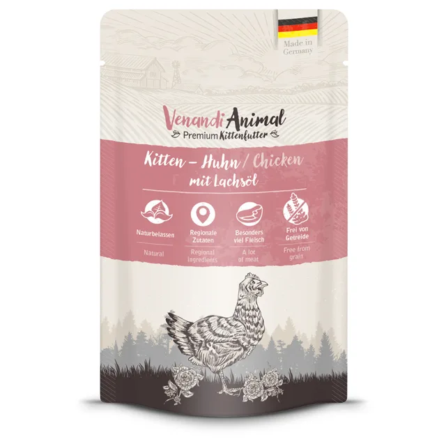 Venandi Animal Kitten 12 ks (12 x 125 g) - kuře s lososovým olejem