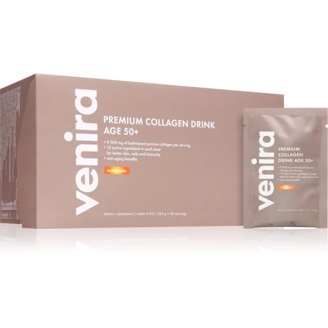 Venira Premium Collagen Drink Age 50+ hydrolyzovaný kolagen pro krásné vlasy, pleť a nehty příchuť Multivitamin 30 ks