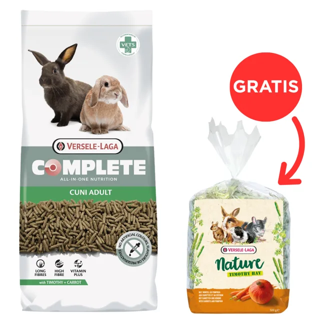 VERSELE-LAGA Cuni Adult Complete 8 kg krmivo pro dospělé králíky + Timothy Hay, mrkev a dýně 500 g ZDARMA