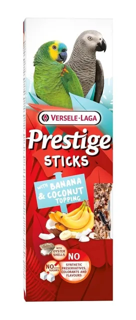 VERSELE-LAGA Prestige Sticks 2 Tyčinky s banánem a kokosovým posypem pro velké papoušky 140 g