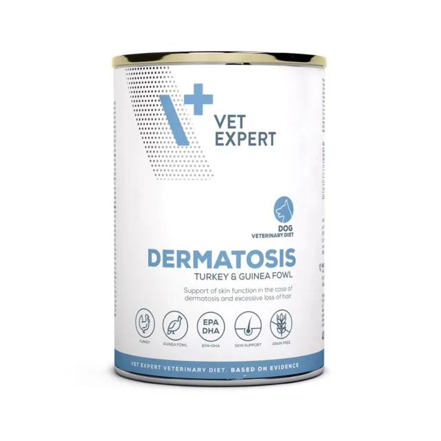 VET EXPERT Veterinary Diet Dog Dermatosis Turkey and Guinea Fowl 400g krůta a perlička  krmivo pro psy s dermatologickým onemocněním