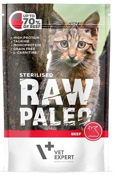 VETEXPERT RAW PALEO Sterilised Beef 100g hovězí kapsička pro kastrované kočky