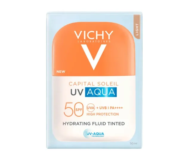 Vichy Capital Soleil UV Aqua ochranný tónovaný fluid na obličej s hydratačním účinkem SPF 50 50 ml