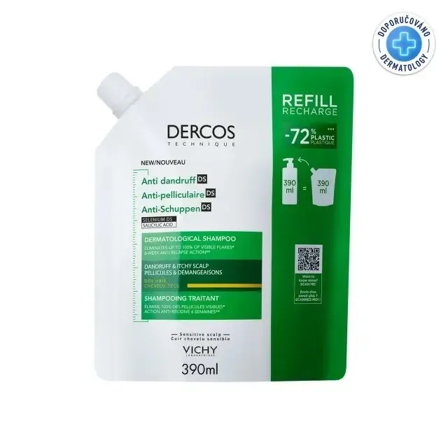 VICHY DERCOS Šampon lupy na suché vlasy náplň 390ml