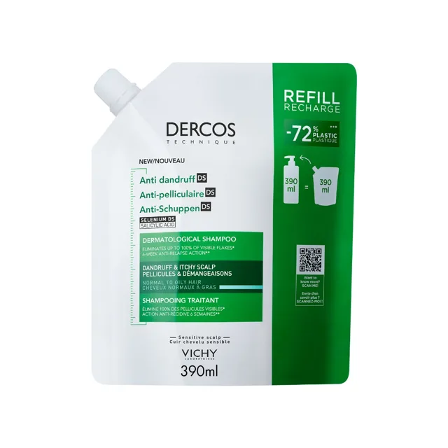 Vichy Dercos Šampon proti lupům na mastné vlasy náhradní náplň 390 ml