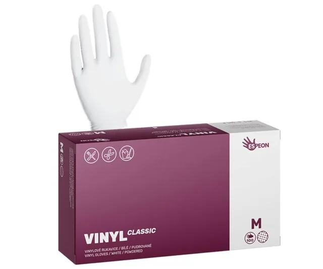 Vinylové pudrované rukavice Espeon Vinyl Classic - 100 ks, bílé, velikost M (100001)