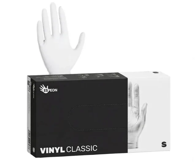 Vinylové pudrované rukavice Espeon Vinyl Classic - 100 ks, bílé, velikost S (100000)